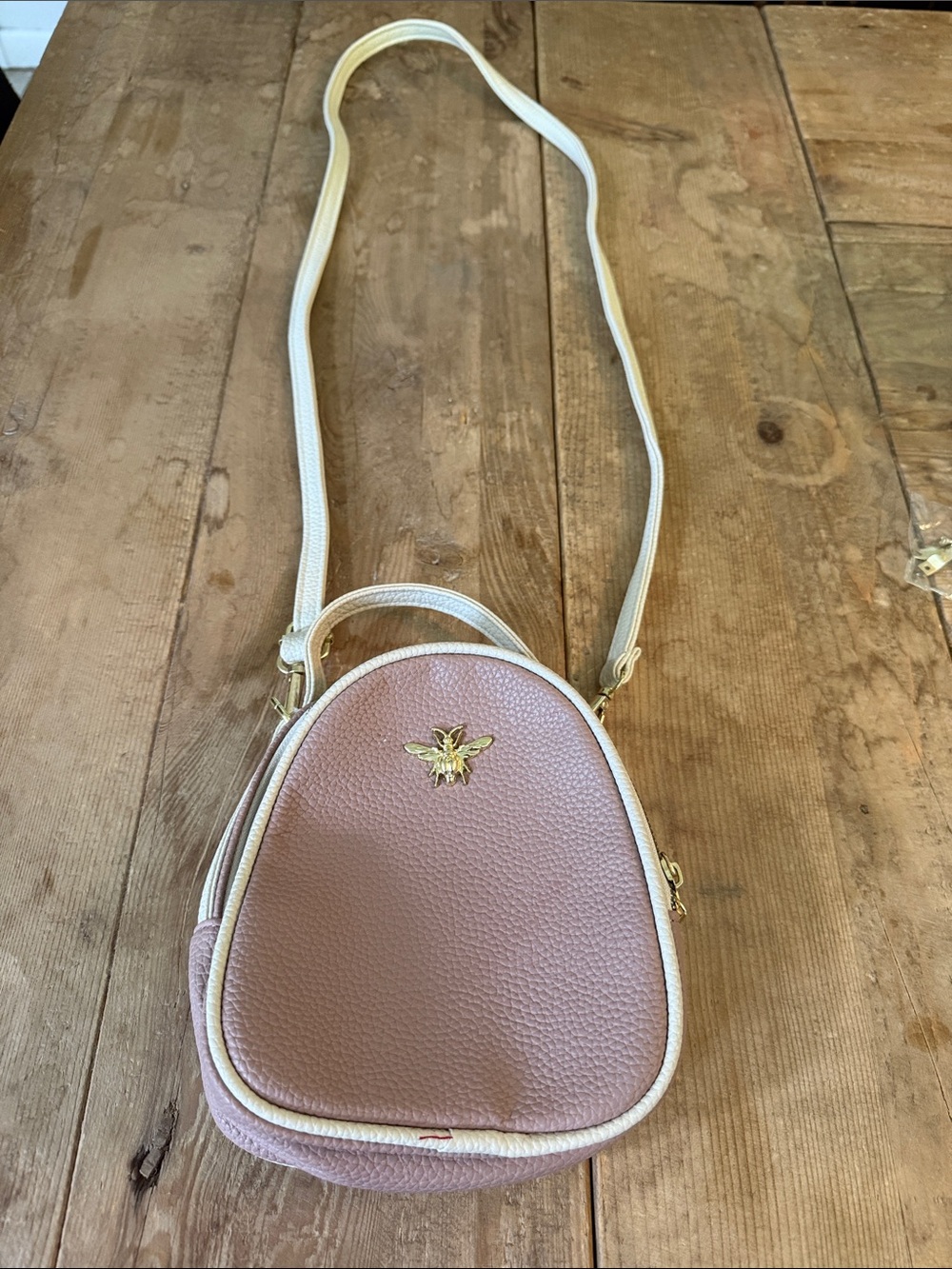 Women's Pink Crossbody Bag with Bee Accent